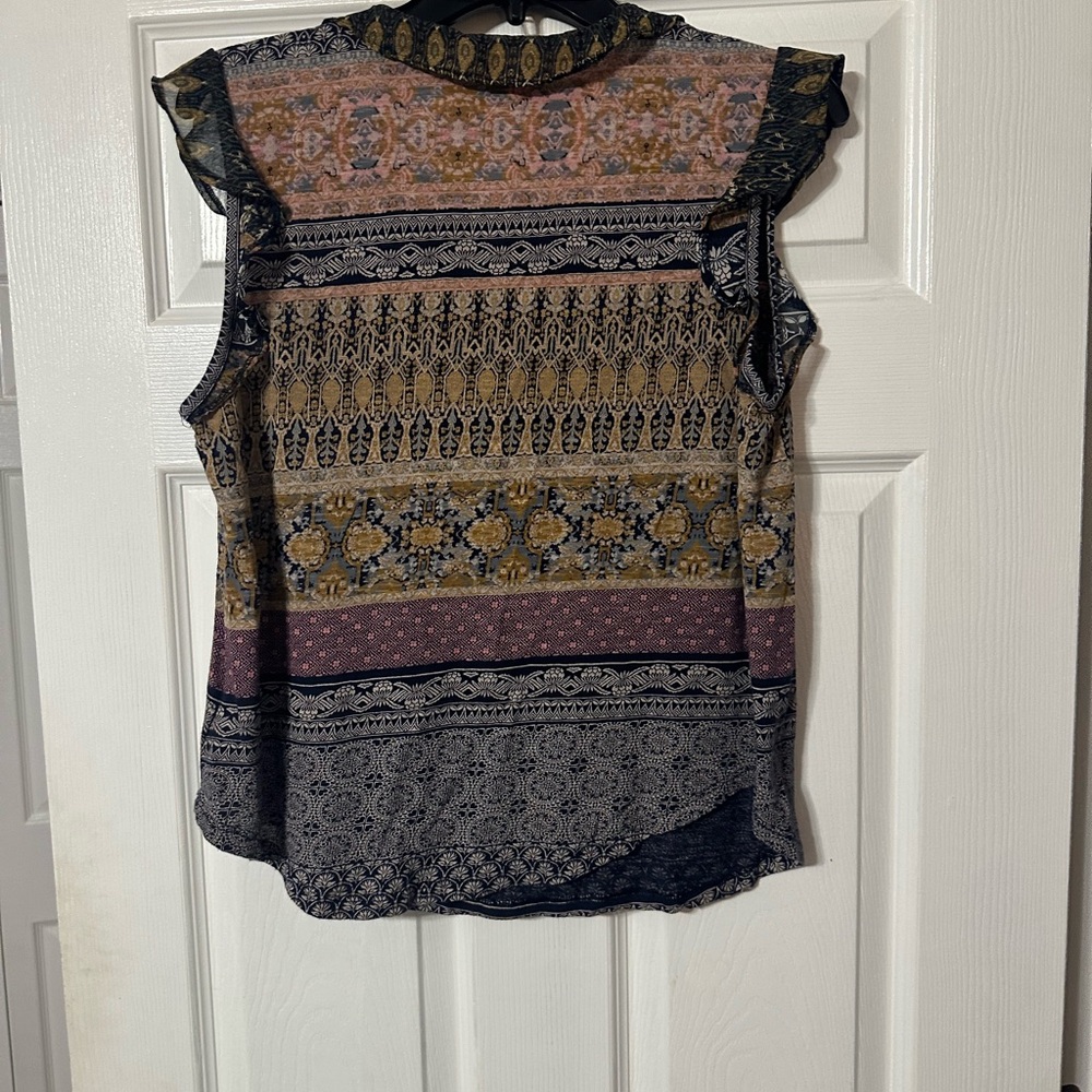 Lucky Brand Boho Print Blouse with Ruffle Trim - Picture 7 of 13